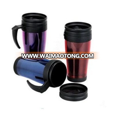 14oz double wall insulated plastic travel mug with handle for promotion