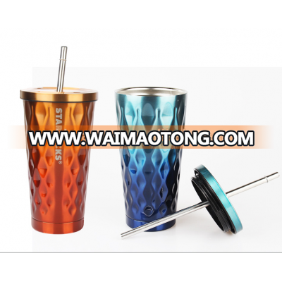 Wholesale Unique New-shaped 16oz Stainless Steel customized tumbler starbucks coffee mug with straw