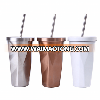 Eco-friendly new design double wall tumbler stainless steel mug 16oz with straw