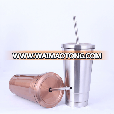 Customzied double wall 18/8stainless steel tumbler with straw 16oz