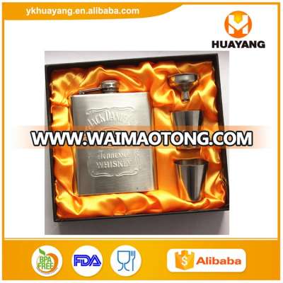 Promotional engraved stainless steel hip flask set with 2 shot glass cup for Russia